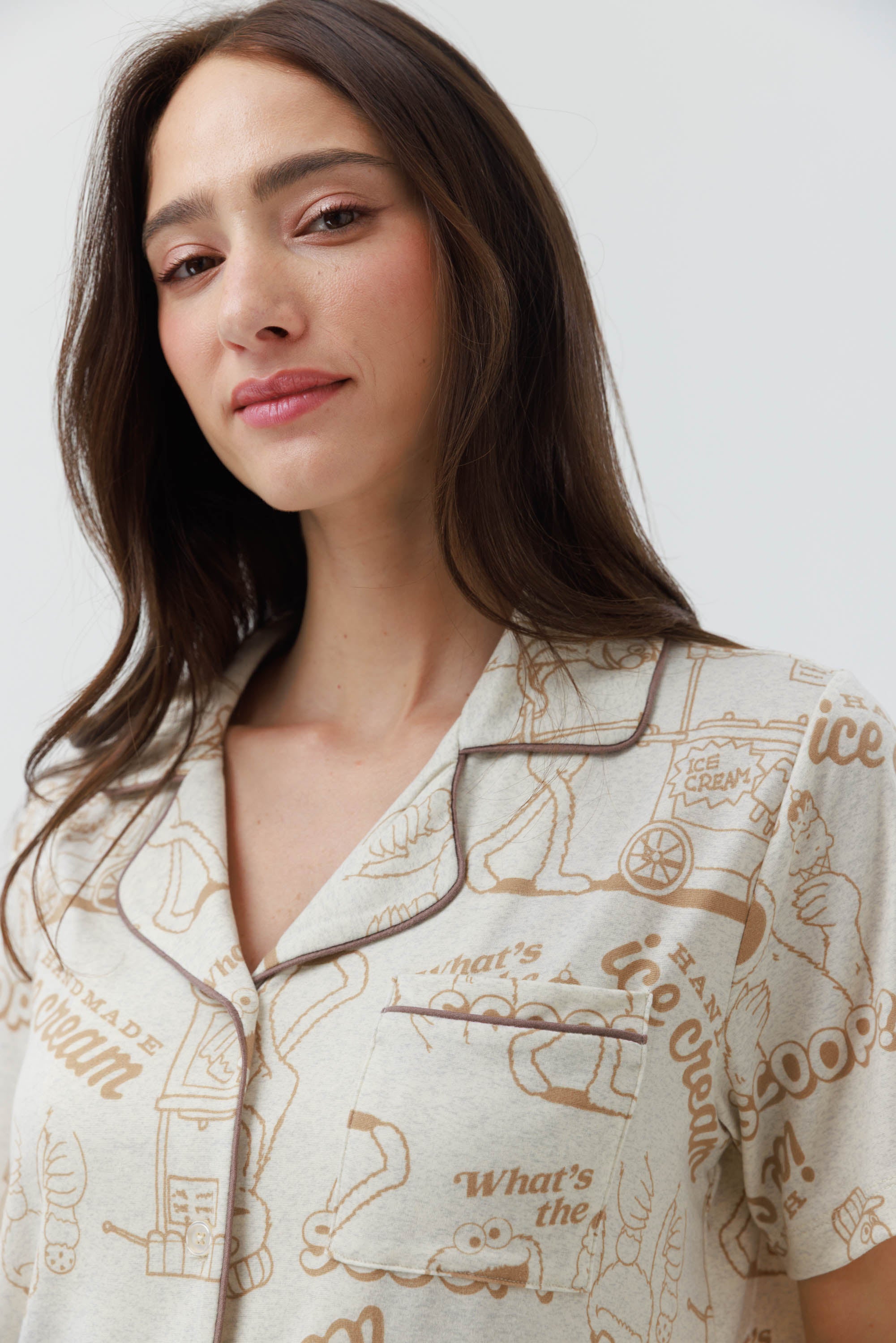 פיג'מה מכופתרת ארוכה יאמי - שמנת