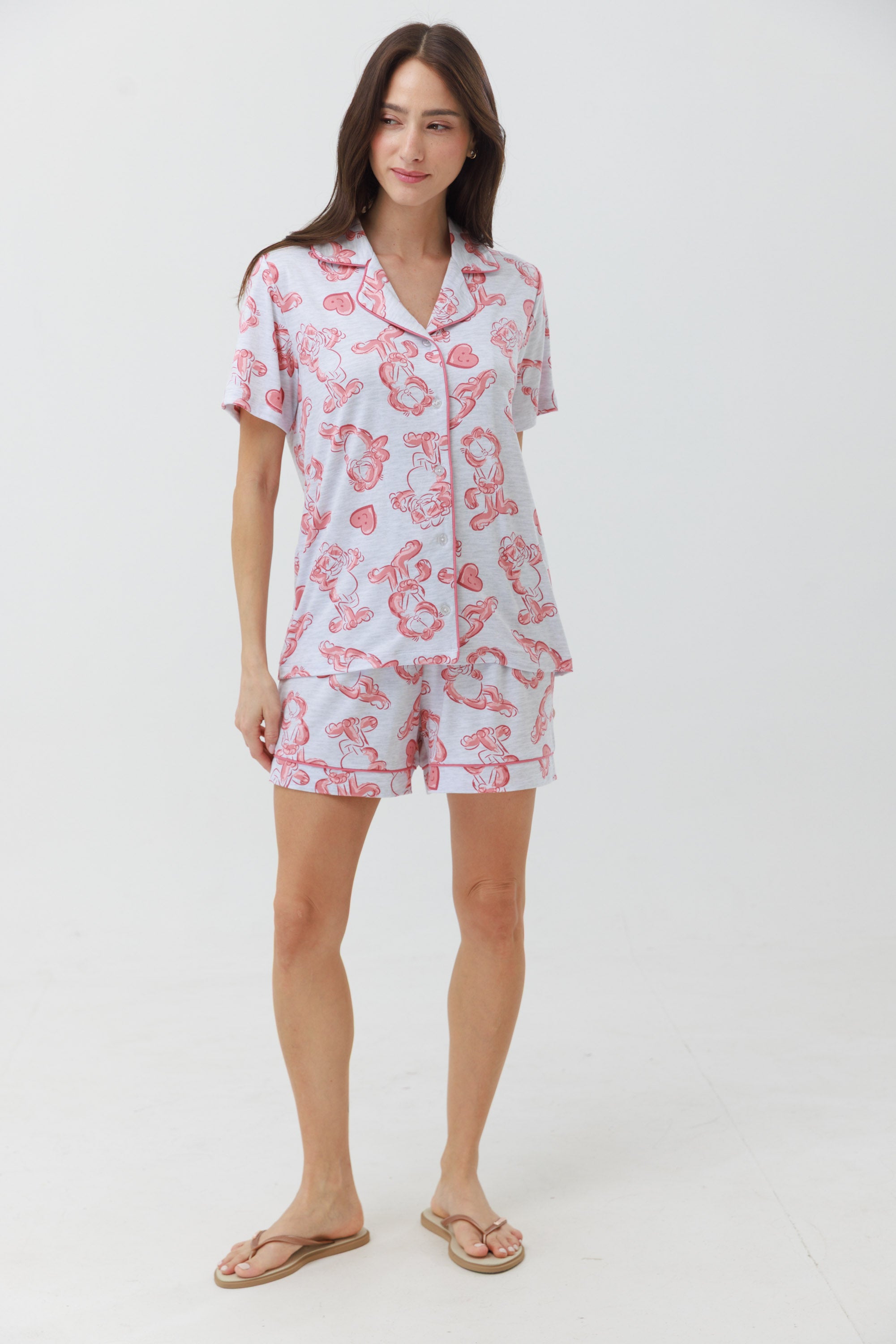פיג'מה מכופתרת קצרה יאמי - אפור מלאנז