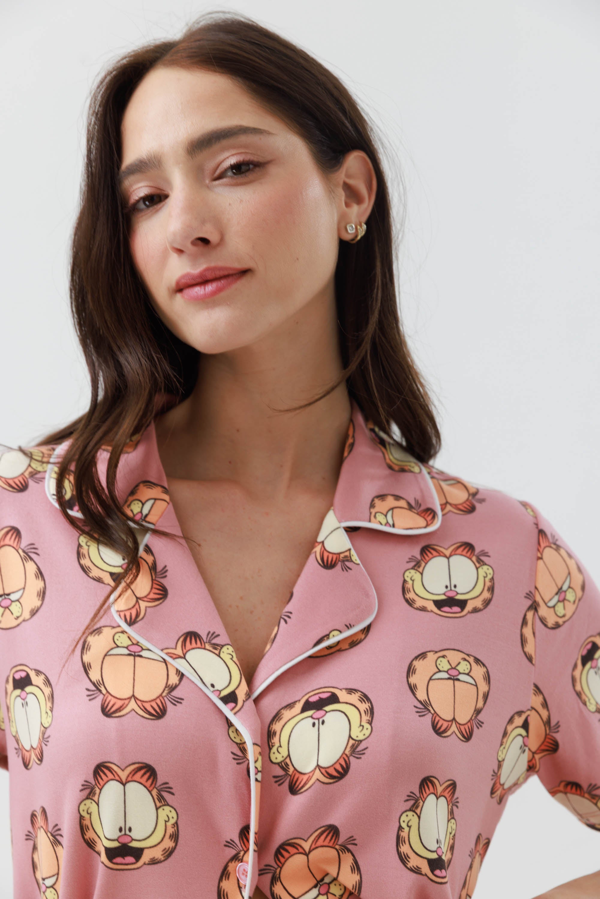 פיג'מה מכופתרת קצרה יאמי - ורוד מעושן