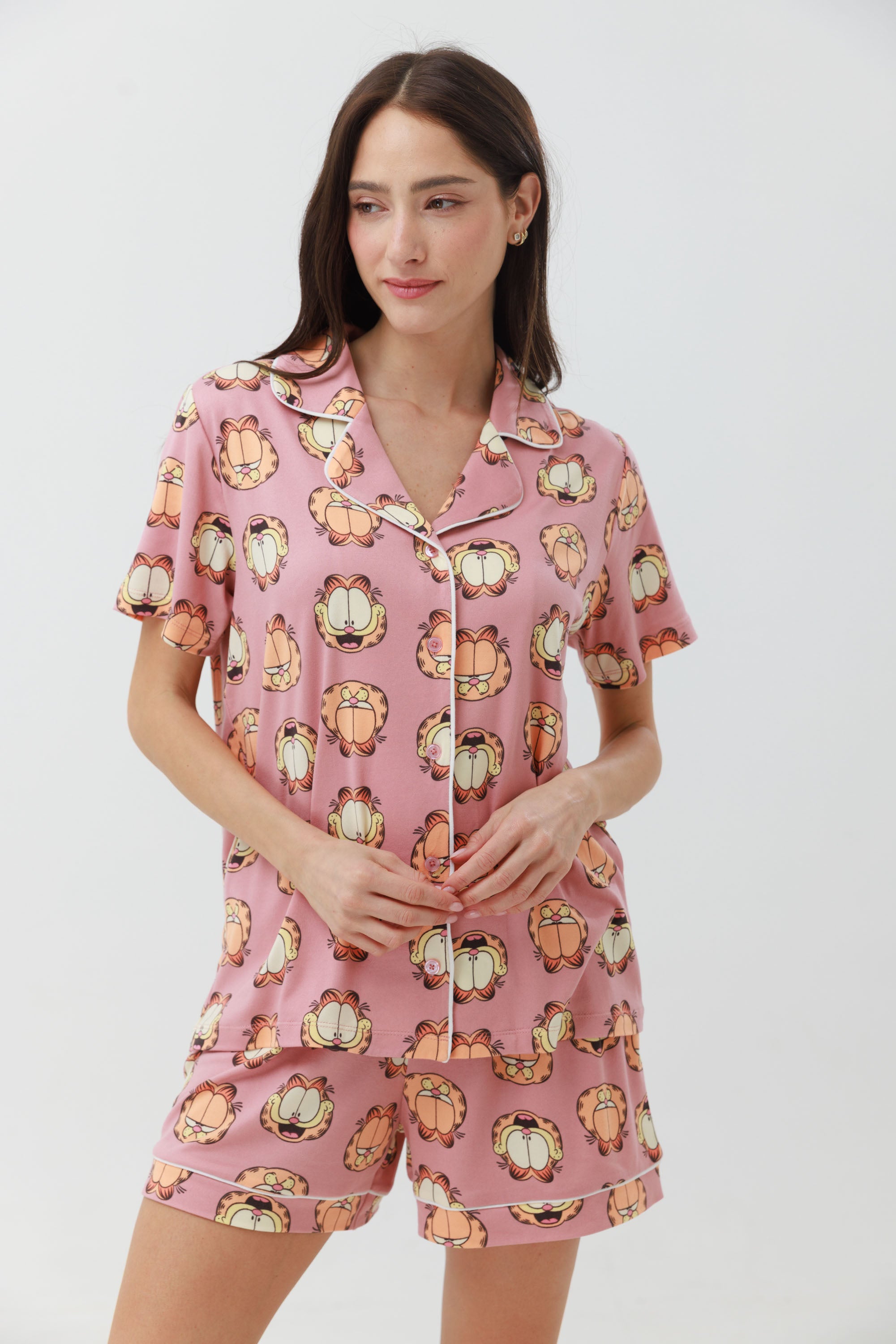 פיג'מה מכופתרת קצרה יאמי - ורוד מעושן