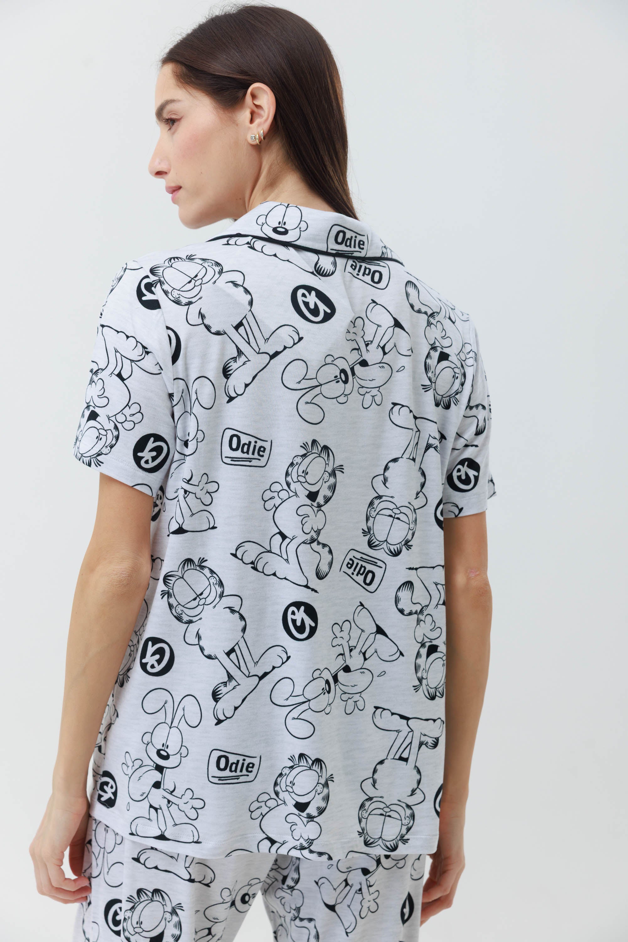 פיג'מה מכופתרת ארוכה יאמי - אפור מלאנז