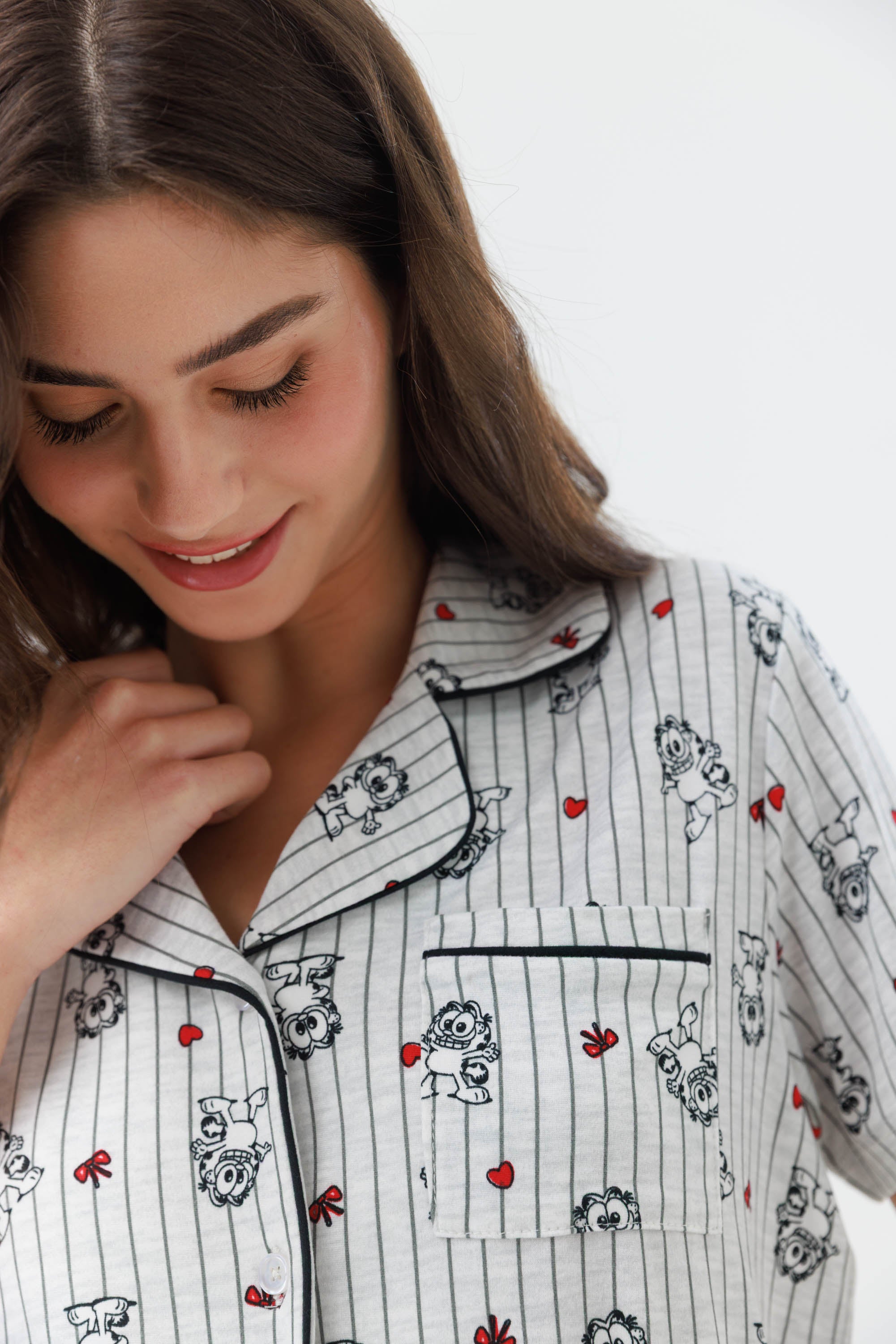 פיג'מה מכופתרת ארוכה יאמי צבע אפור מלאנז