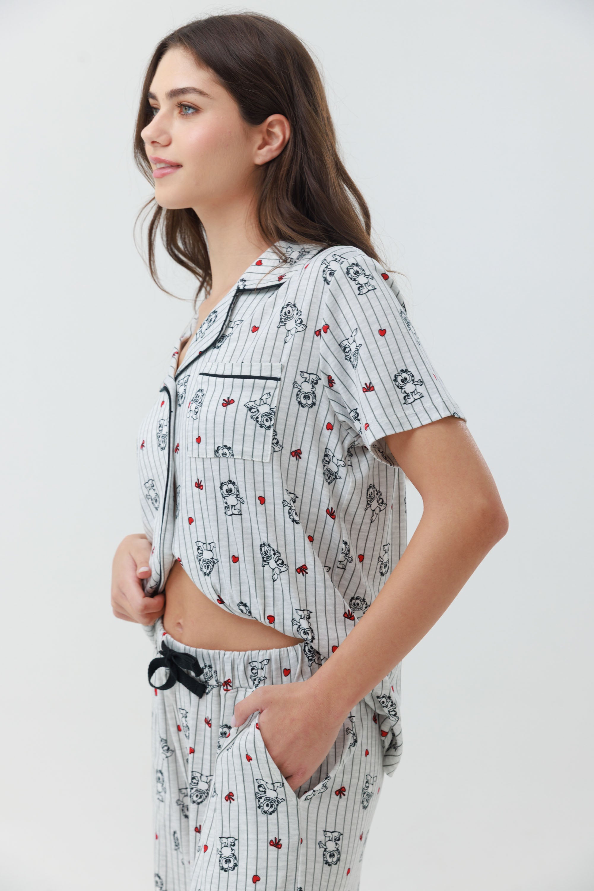 פיג'מה מכופתרת ארוכה יאמי צבע אפור מלאנז