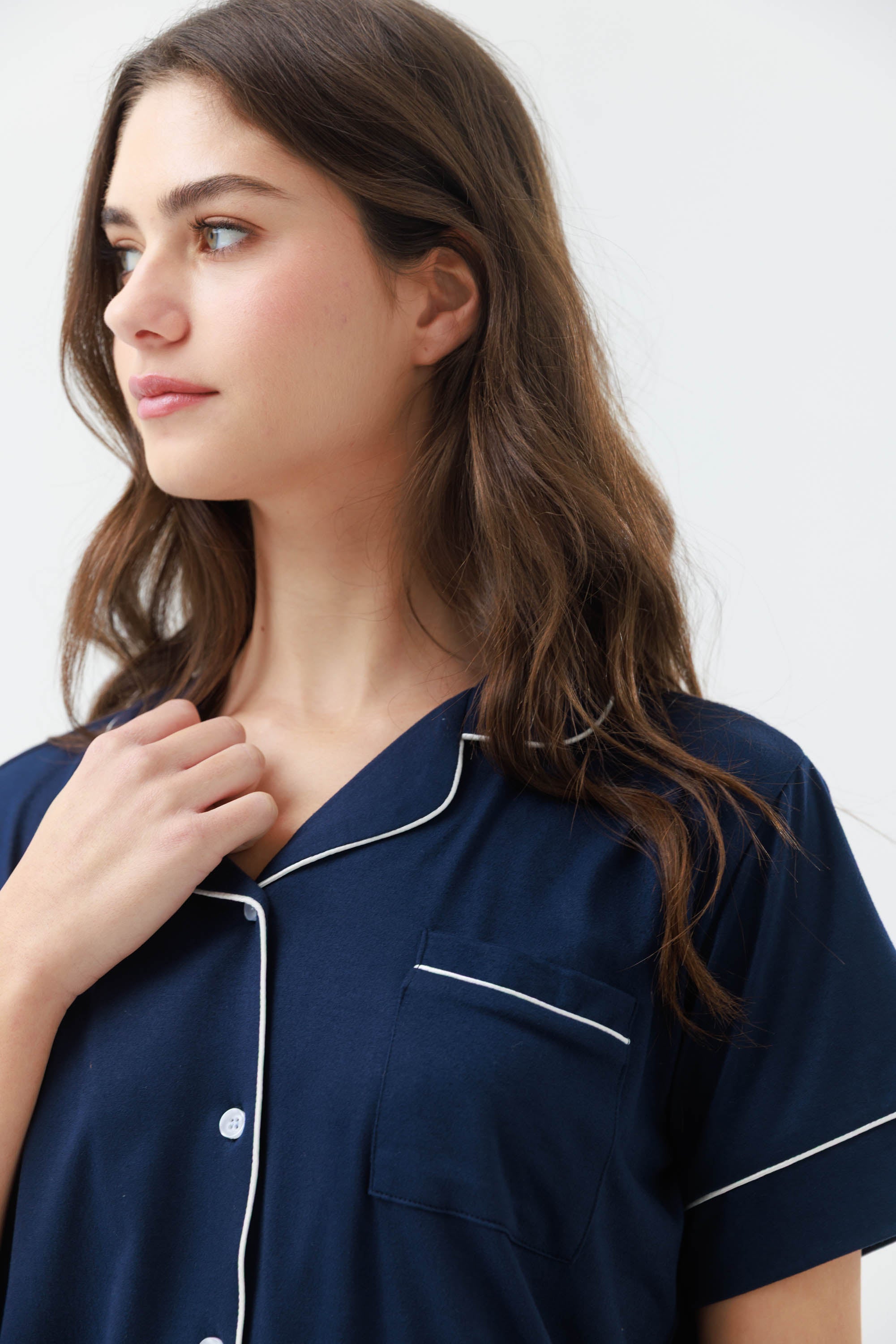 פיג'מה מכופתרת יאמי צבע כחול נייבי