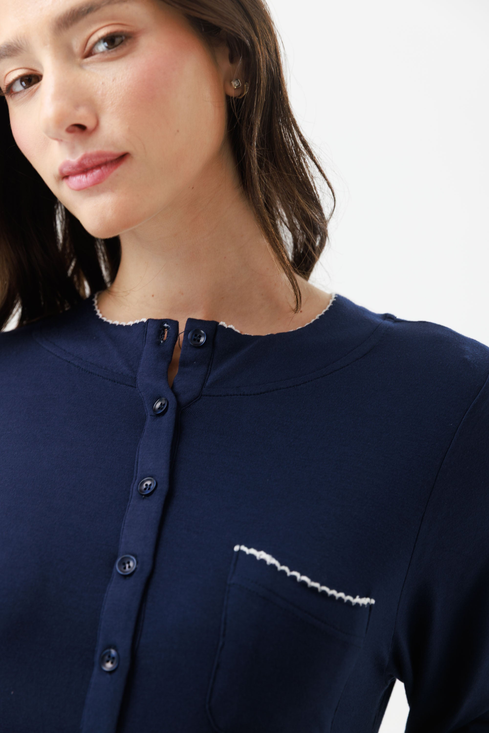 כותונת שרוול 3/4 ויסקוזה צבע כחול נייבי