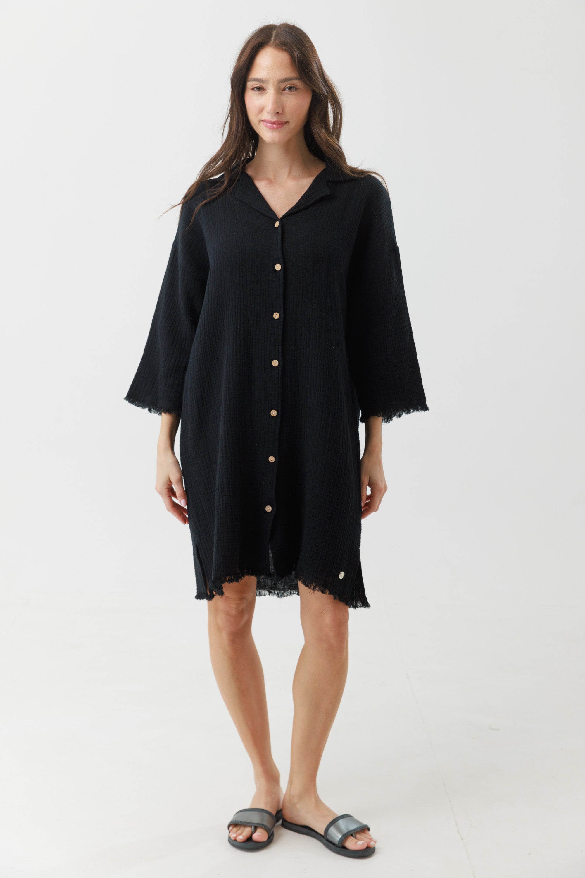 כותונת מכופתרת 100% כותנה צבע שחור