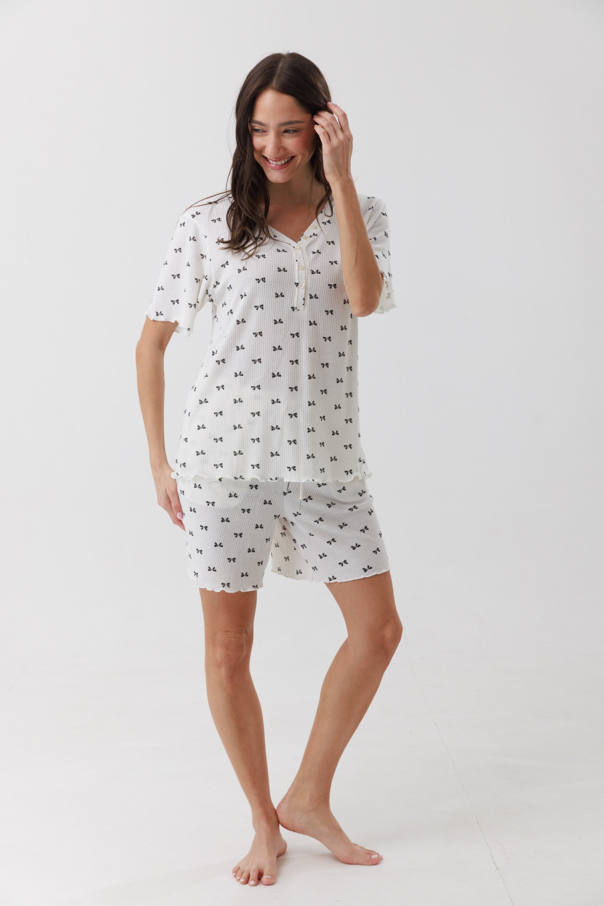 פיג'מה מכנס קצר ריב - לבן