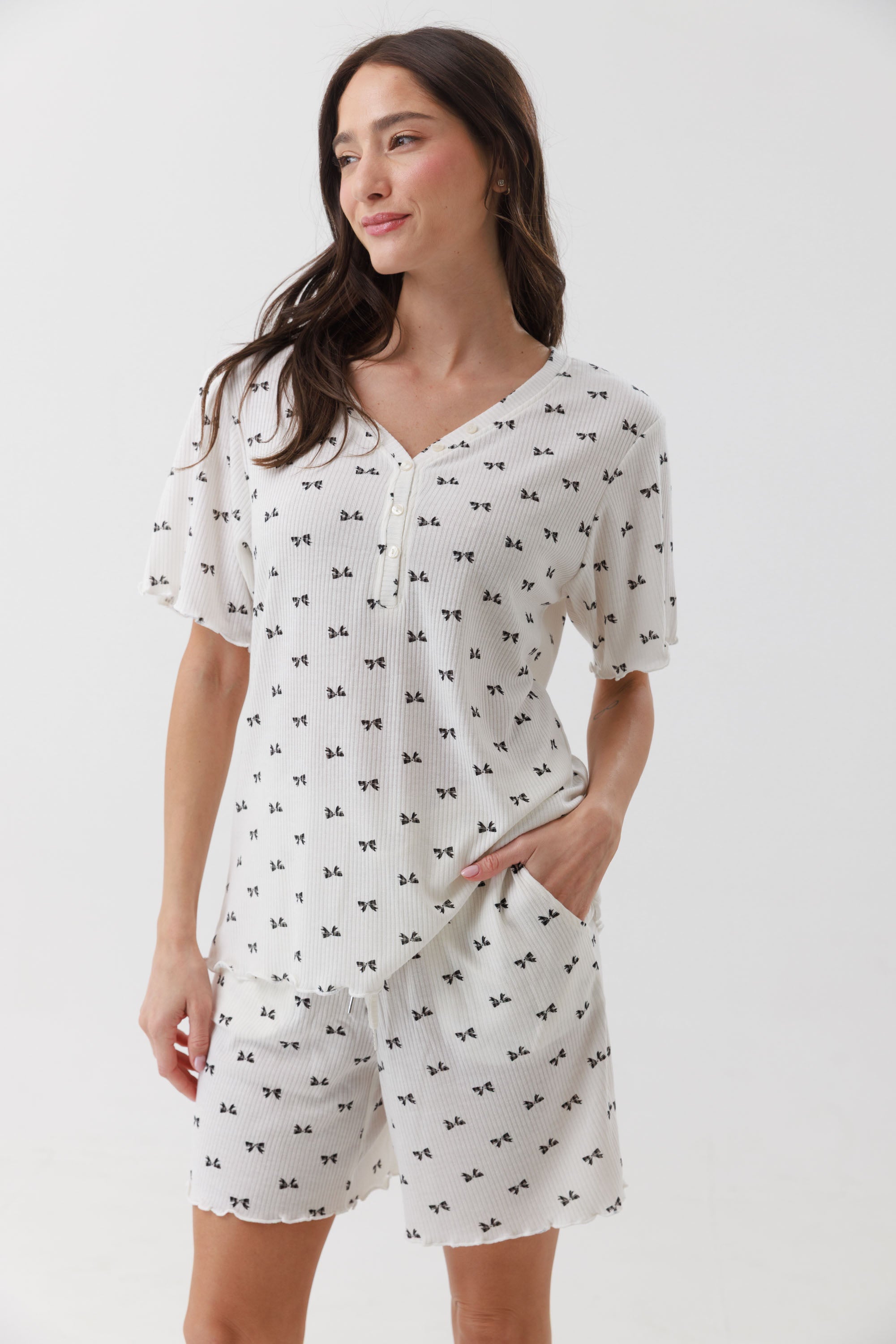 פיג'מה מכנס קצר ריב - לבן