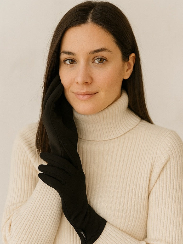 כפפות סטרץ חלק - שחור