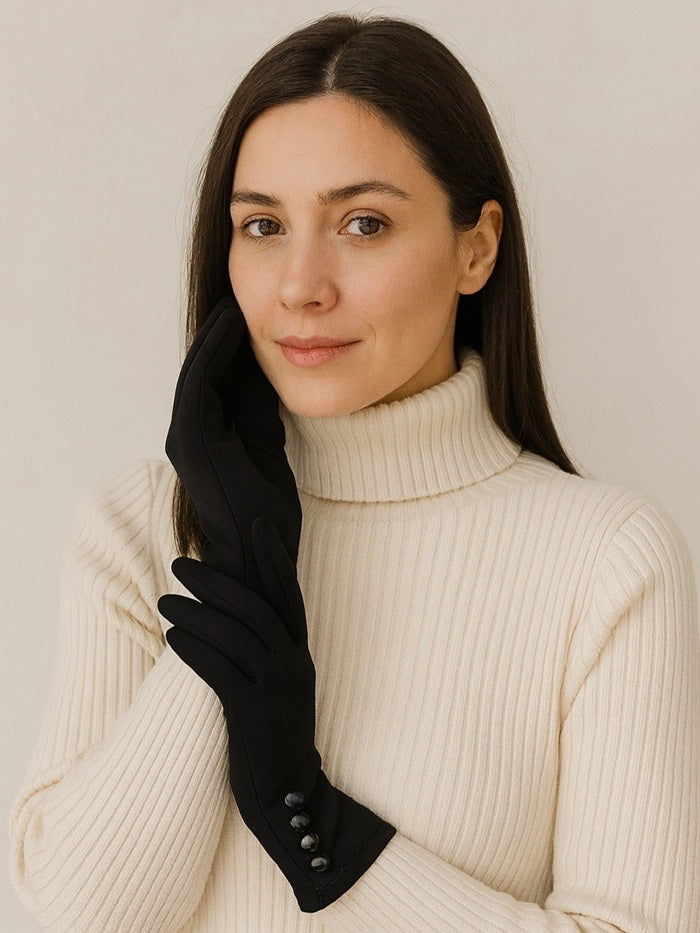 כפפות סטרץ כפתורים - שחור