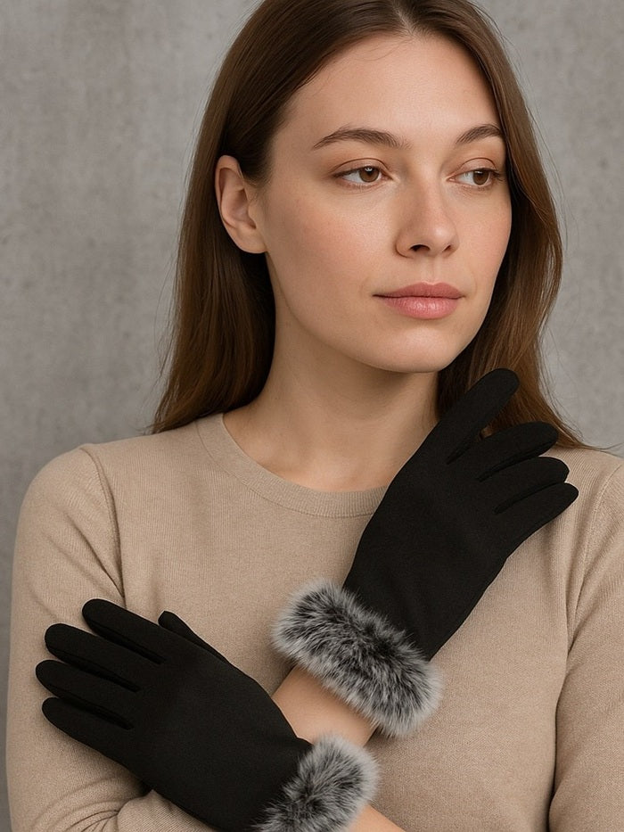 כפפות נשים פרווה - שחור