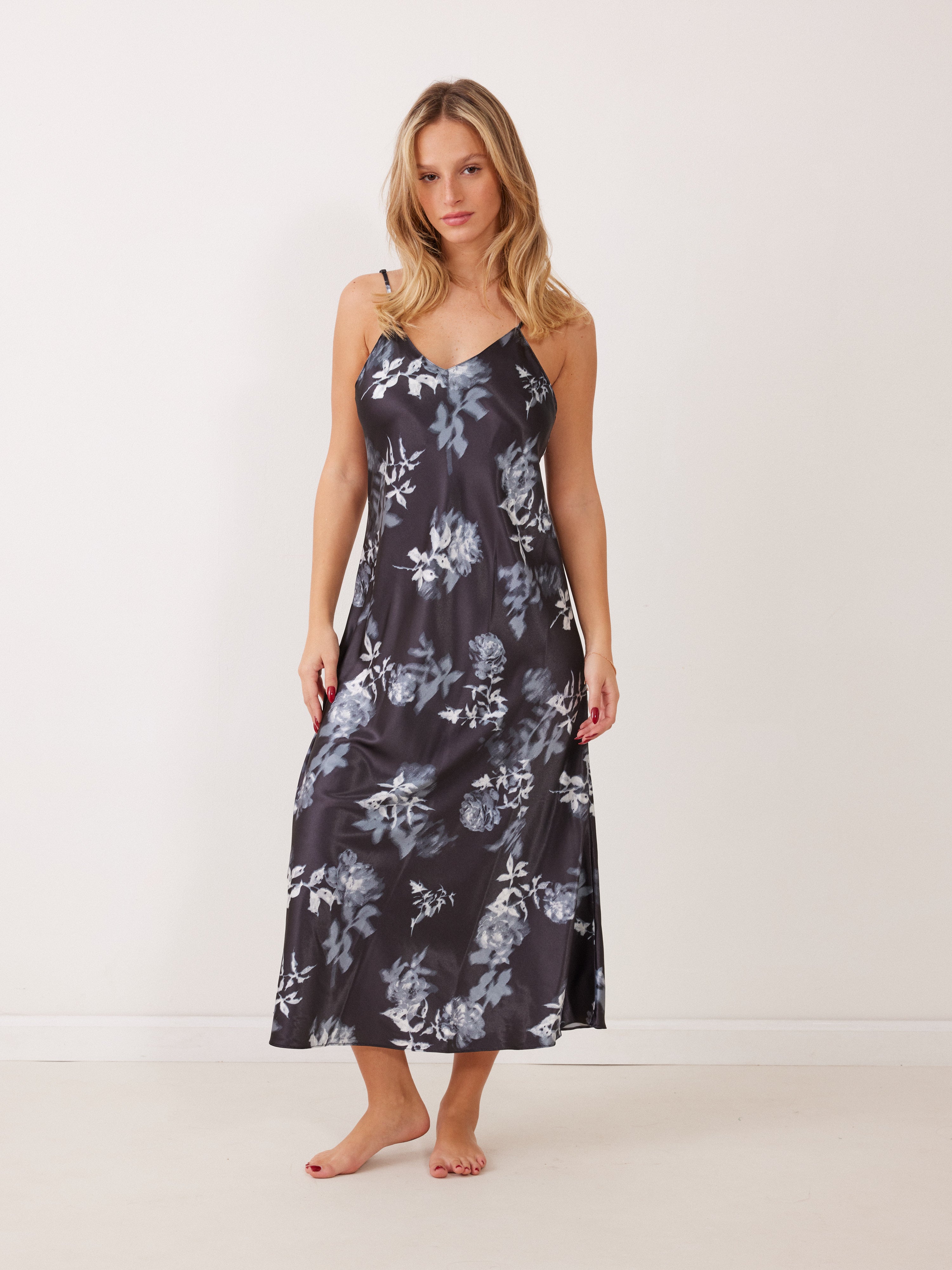 כותנת מקסי מודפס -שחור