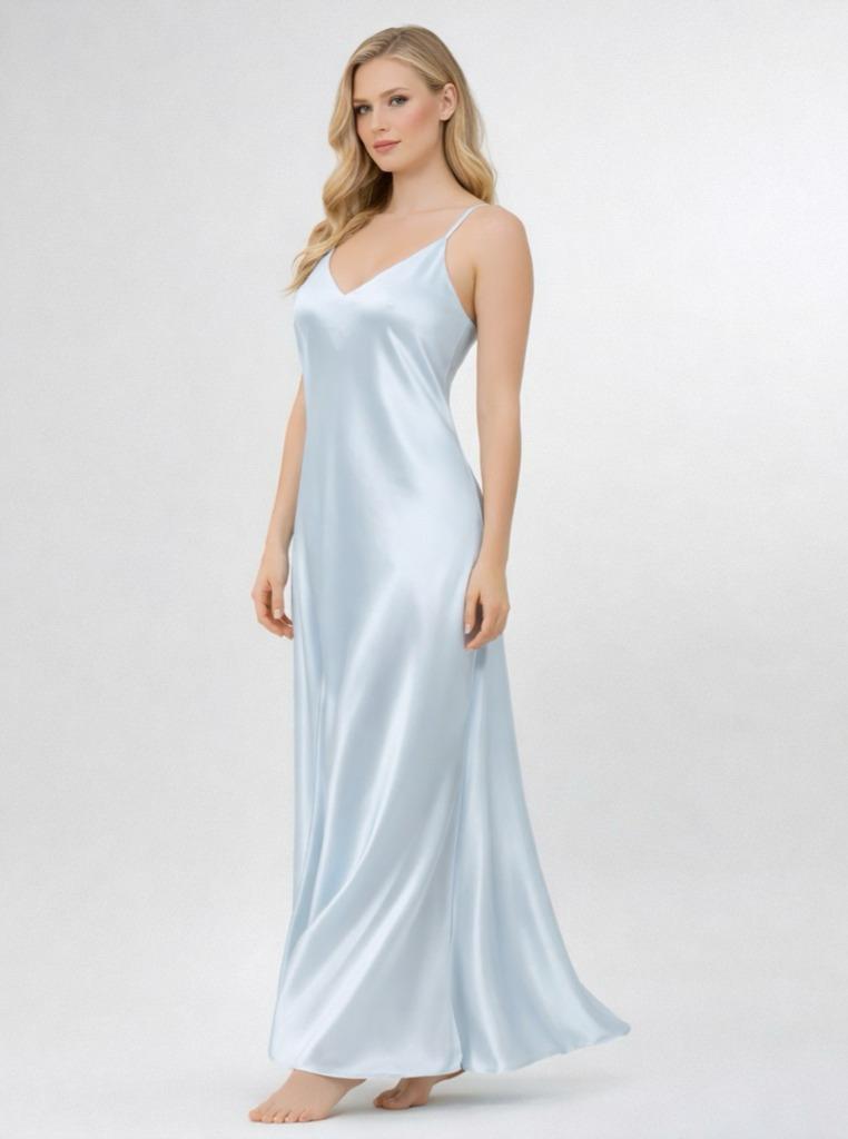 כותונת סאט ארוכה ורומנטית לנשים צבע תכלת