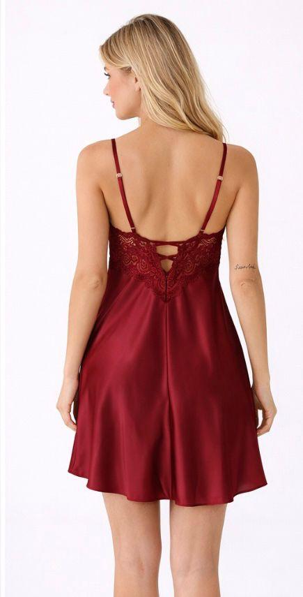 סט שמלה וחלוק סאטן דגם אליס צבע אדום יין