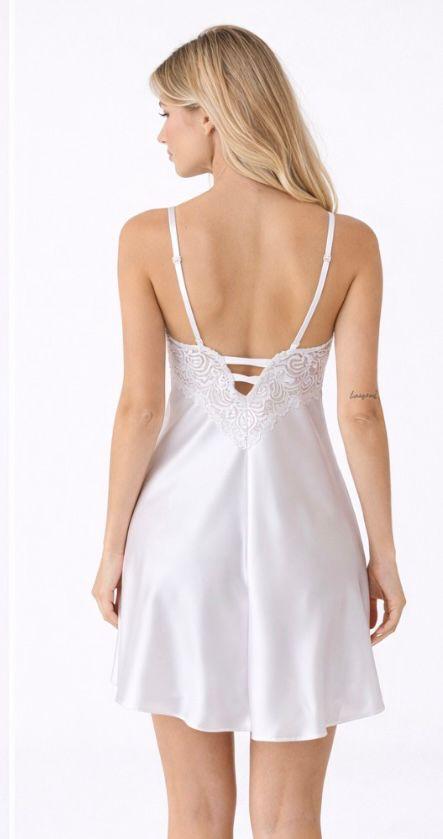 סט שמלה וחלוק סאטן דגם אליס צבע לבן