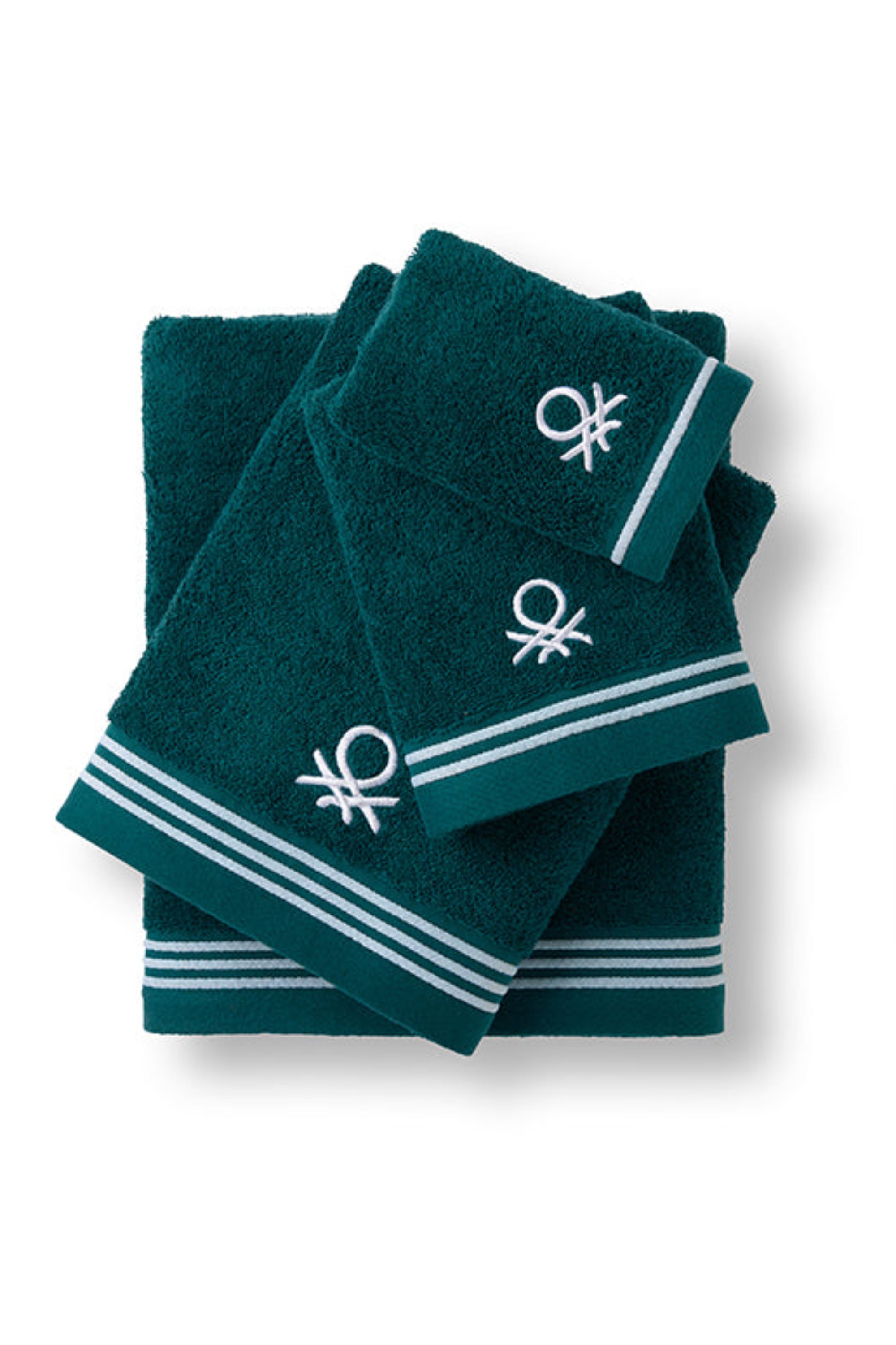 סדרת Classic Benetton , מגבות ידיים חלקות עם רקמת לוגו אלגנטית - ירוק