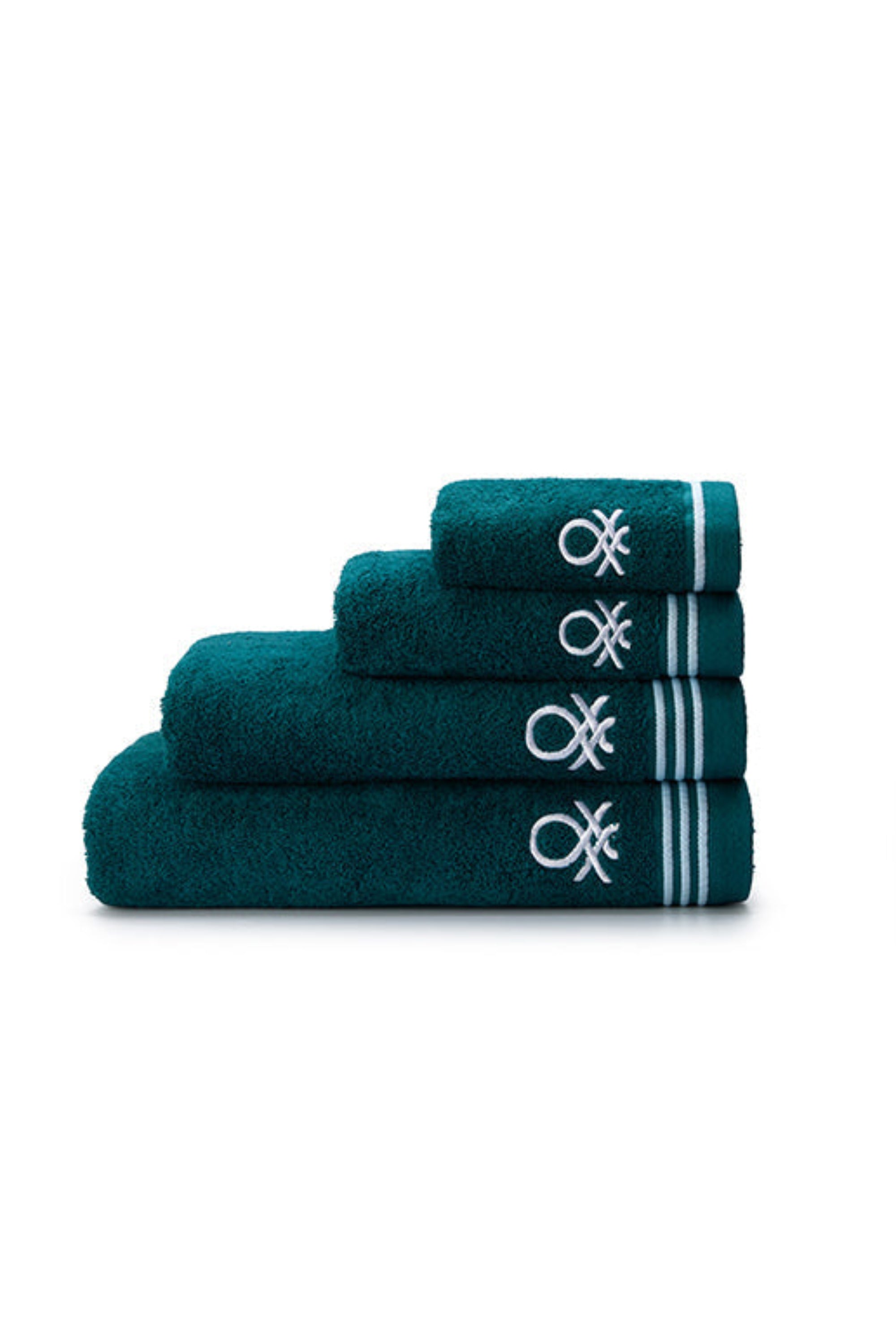 סדרת Classic Benetton , מגבות ידיים חלקות עם רקמת לוגו אלגנטית - ירוק