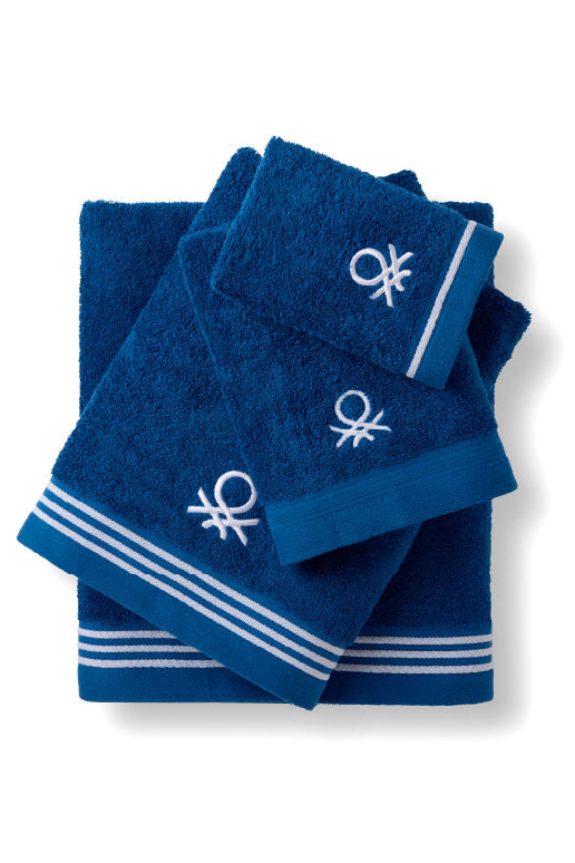 סדרת Classic Benetton , מגבות ידיים חלקות עם רקמת לוגו אלגנטית - כחול