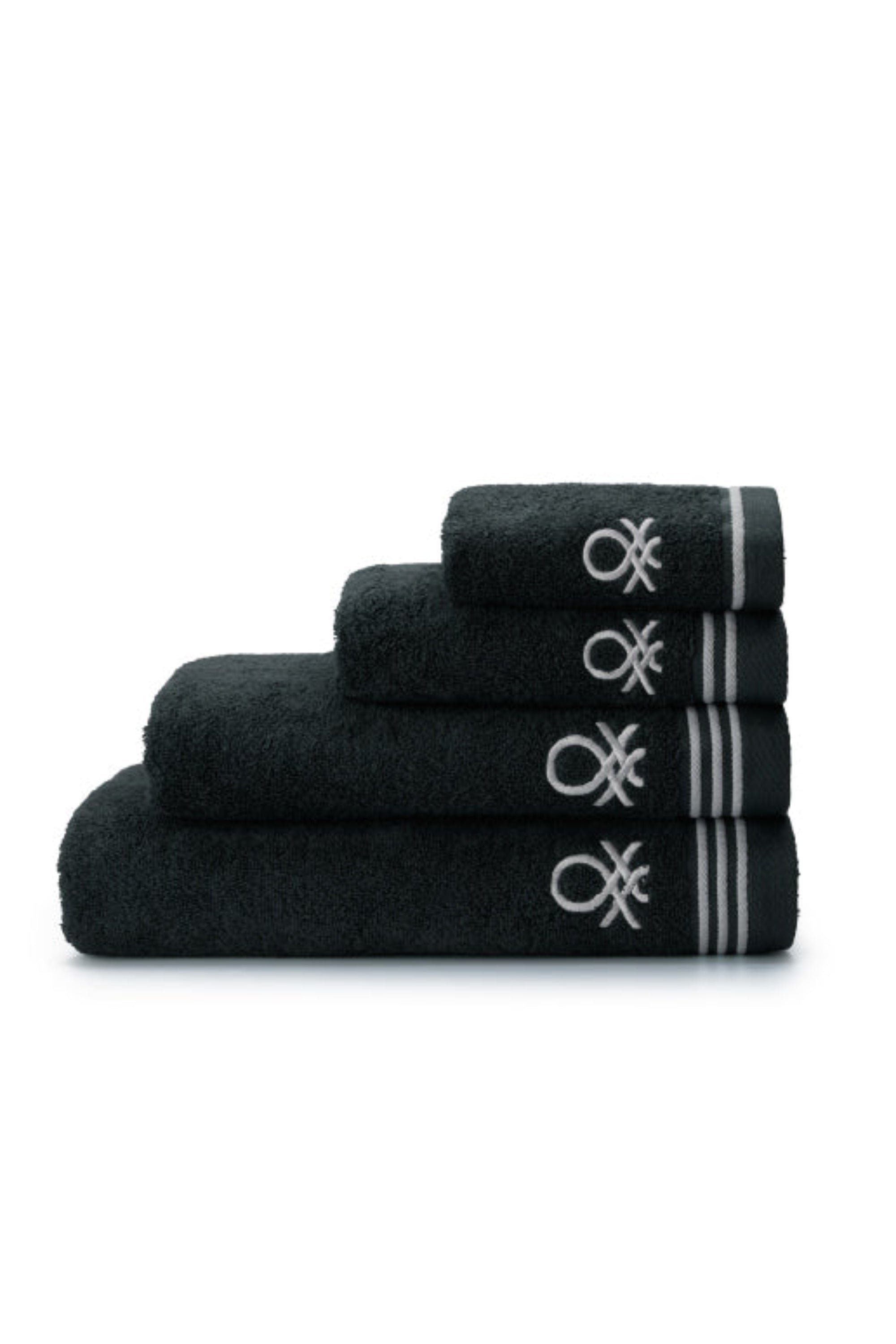 סדרת Classic Benetton , מגבות ידיים חלקות עם רקמת לוגו אלגנטית - שחור