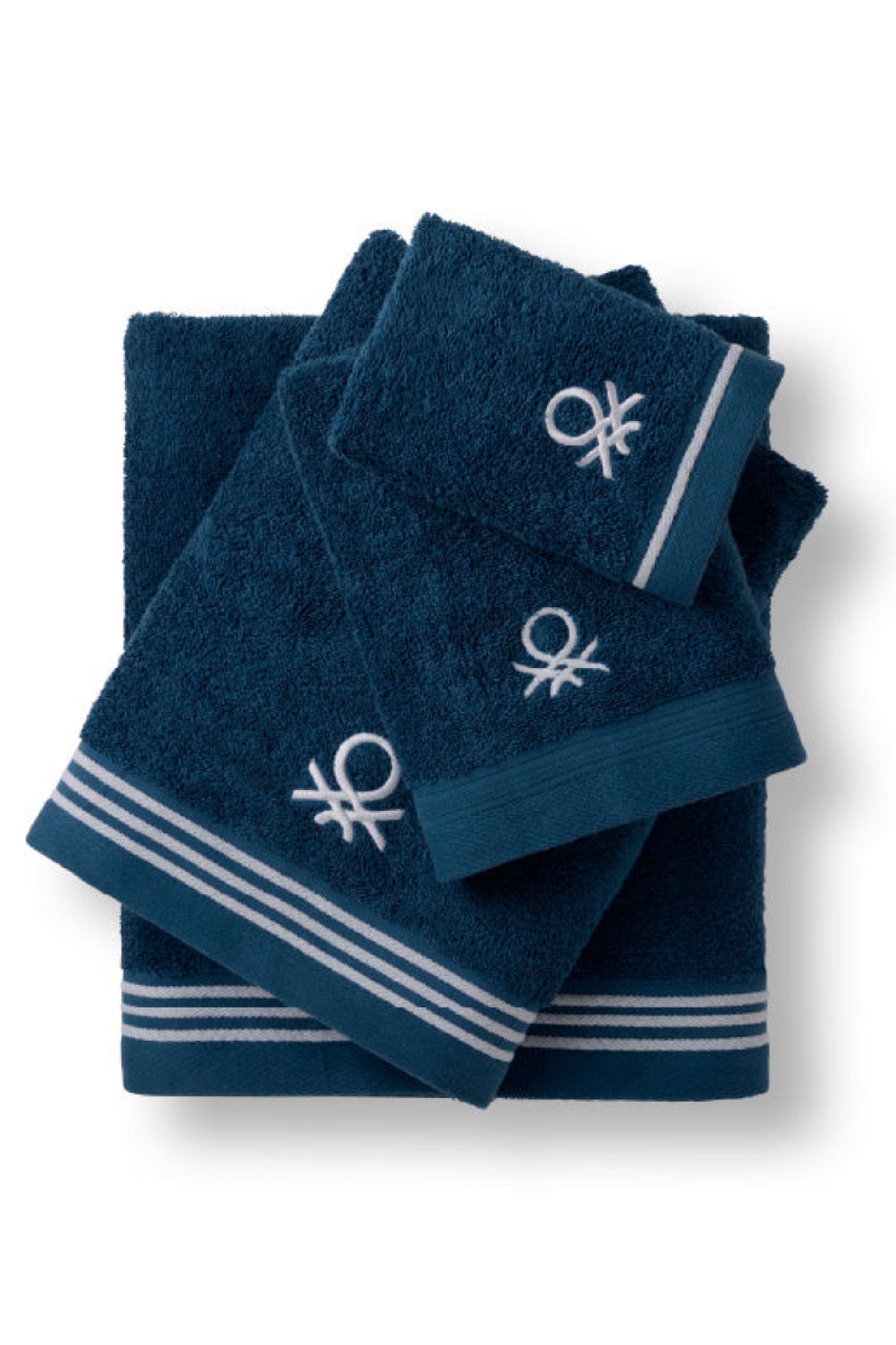 סדרת Classic Benetton , מגבות ידיים חלקות עם רקמת לוגו אלגנטית - פטרול