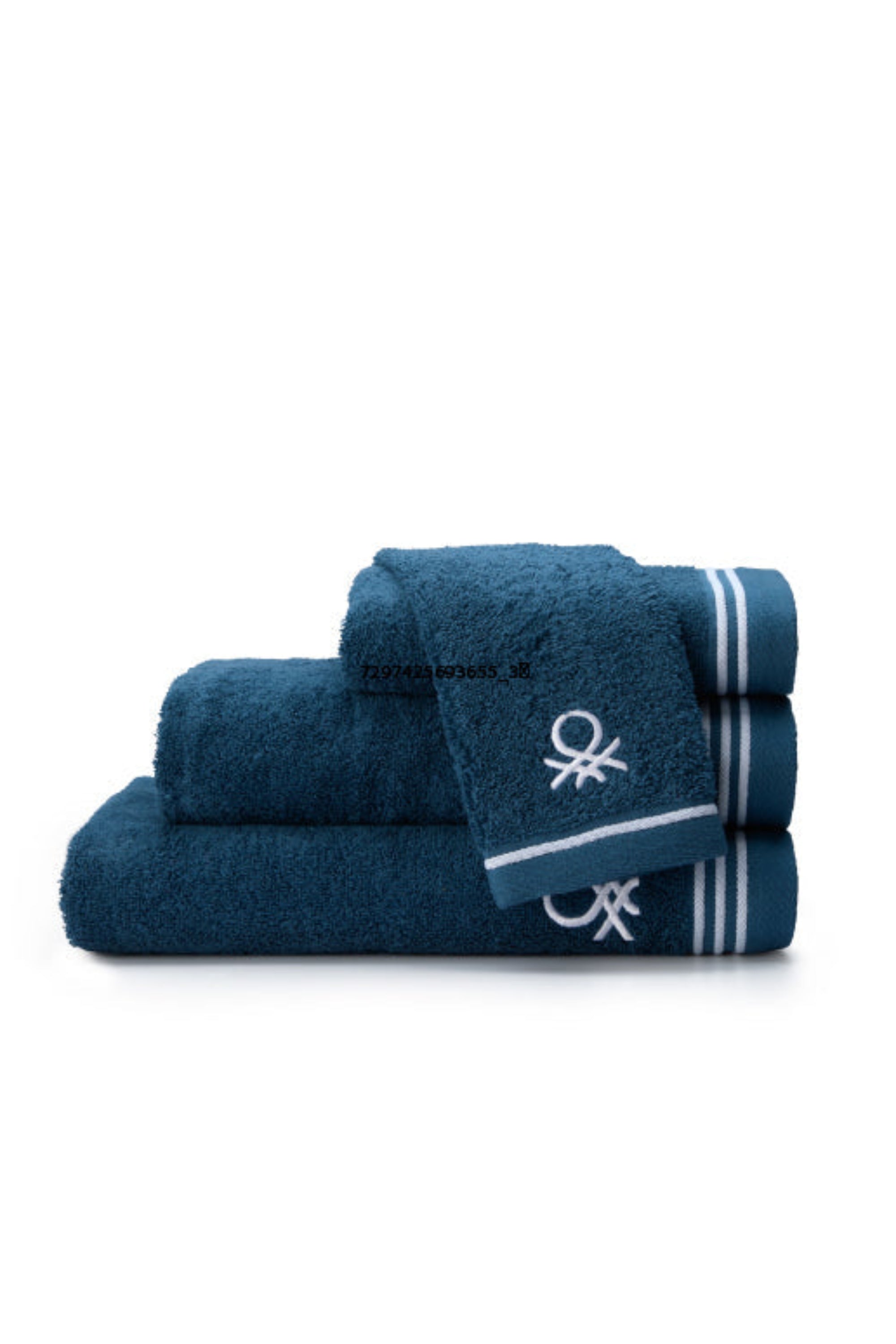 סדרת Classic Benetton , מגבות ענק חלקות עם רקמת לוגו אלגנטית - פטרול