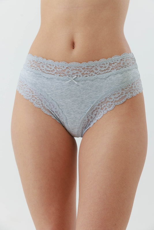 תחתון בוקסר כותנה+תחרה צבע אפור מלאנז