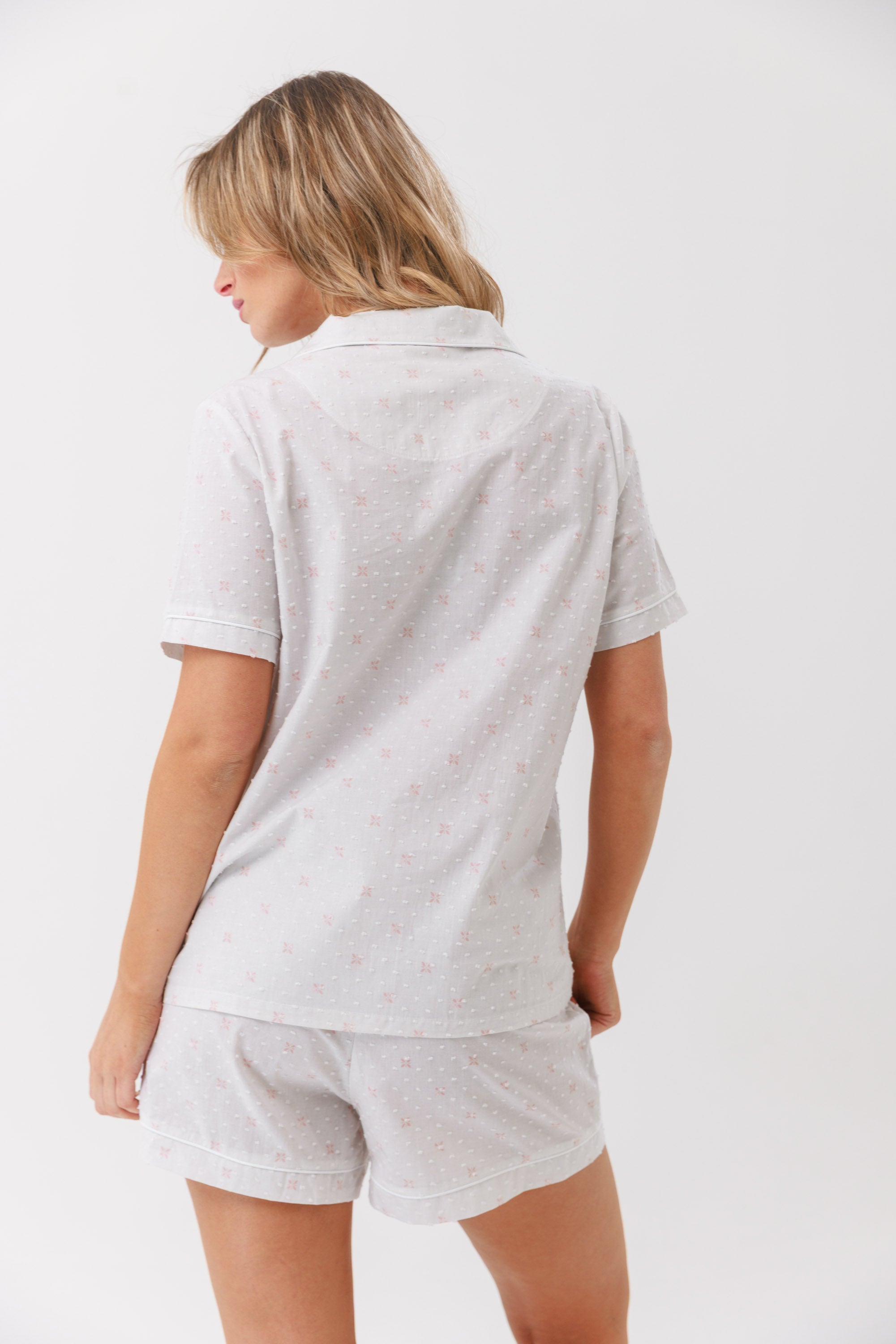 סט כותנה דובי 100% כותנה מכופתרת מ.קצר - פודרה