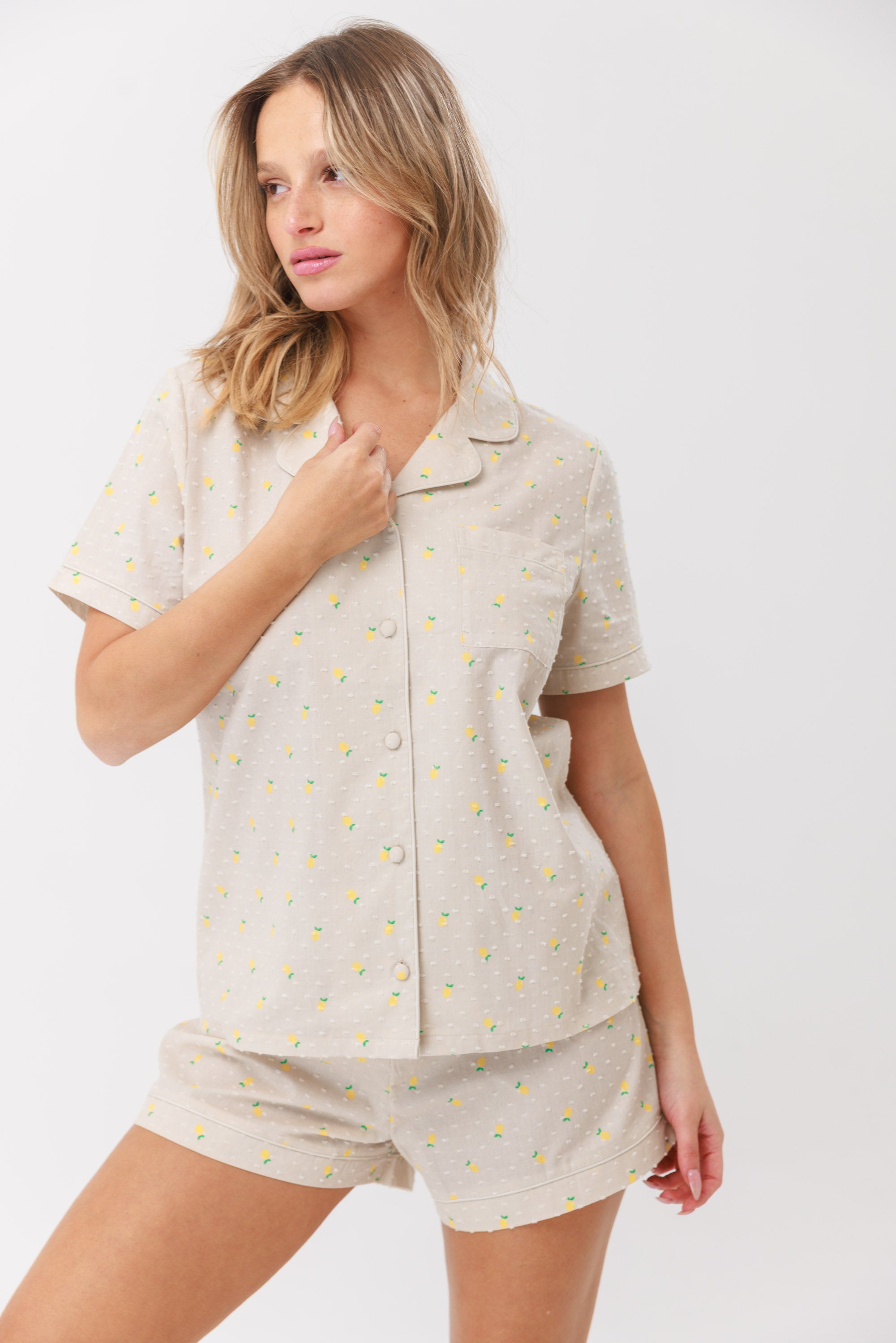 סט כותנה דובי 100% כותנה מכופתרת מ.קצר - סומק