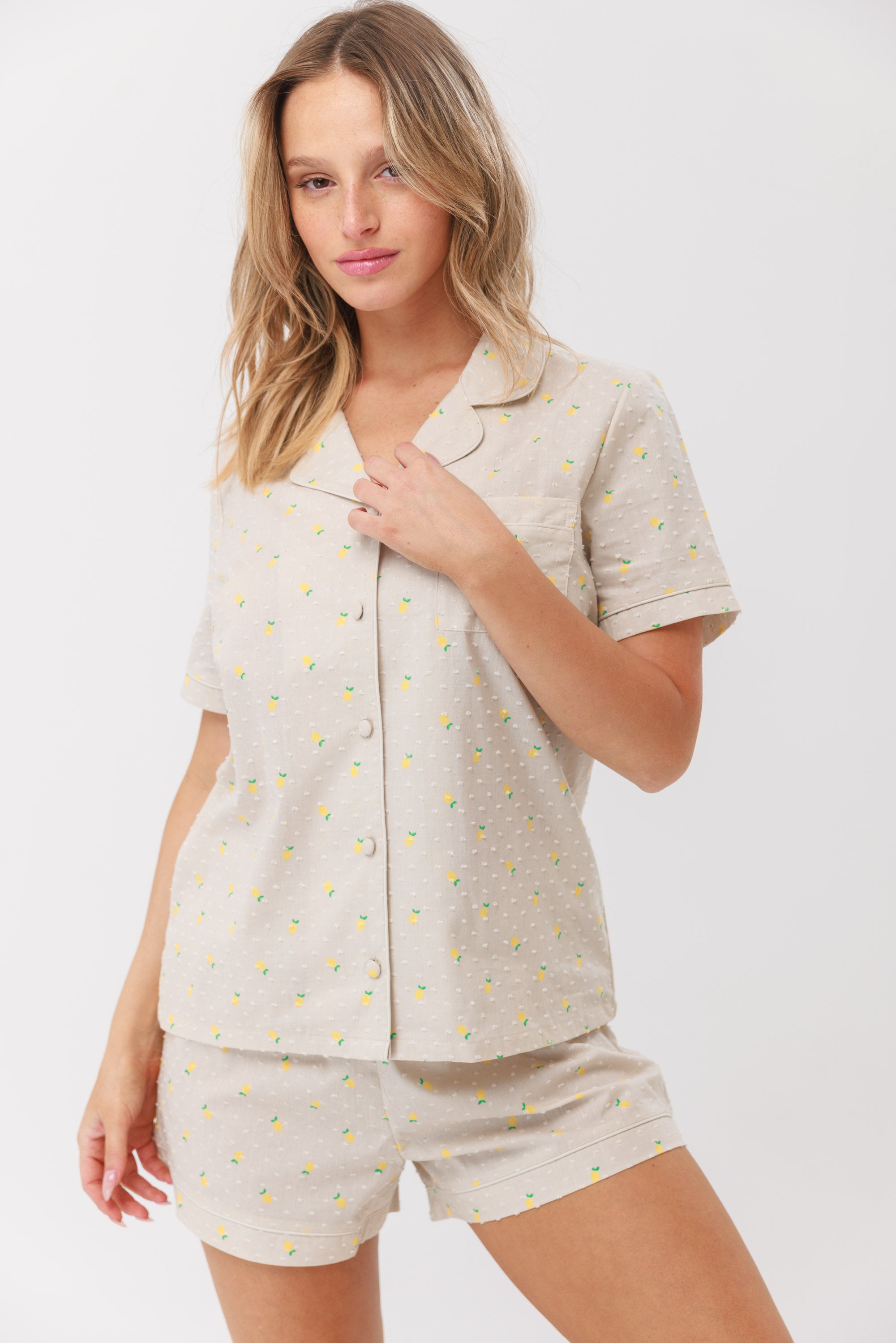 סט כותנה דובי 100% כותנה מכופתרת מ.קצר - סומק