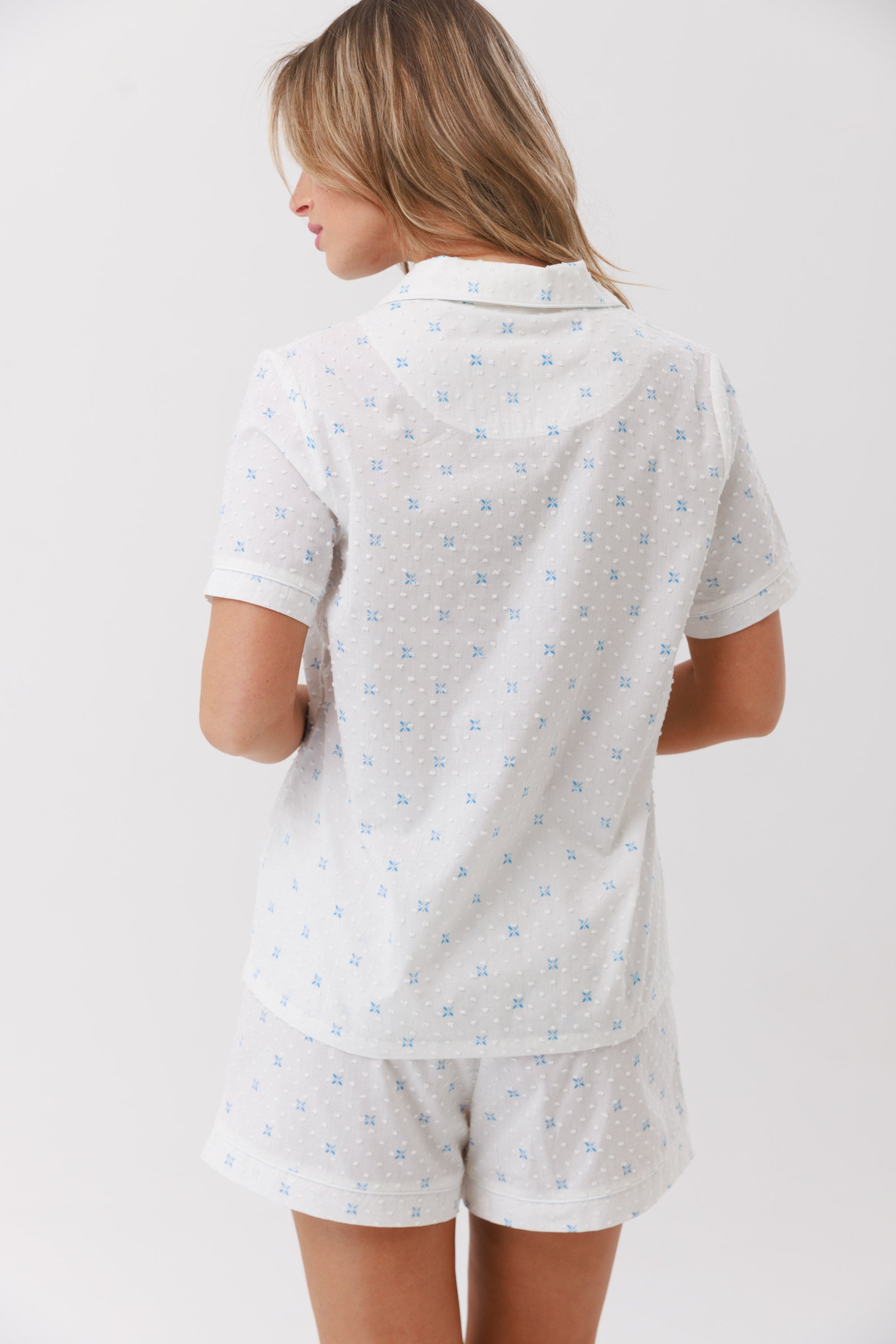 סט כותנה דובי מכופתרת מ.קצר 100% כותנה - קרם