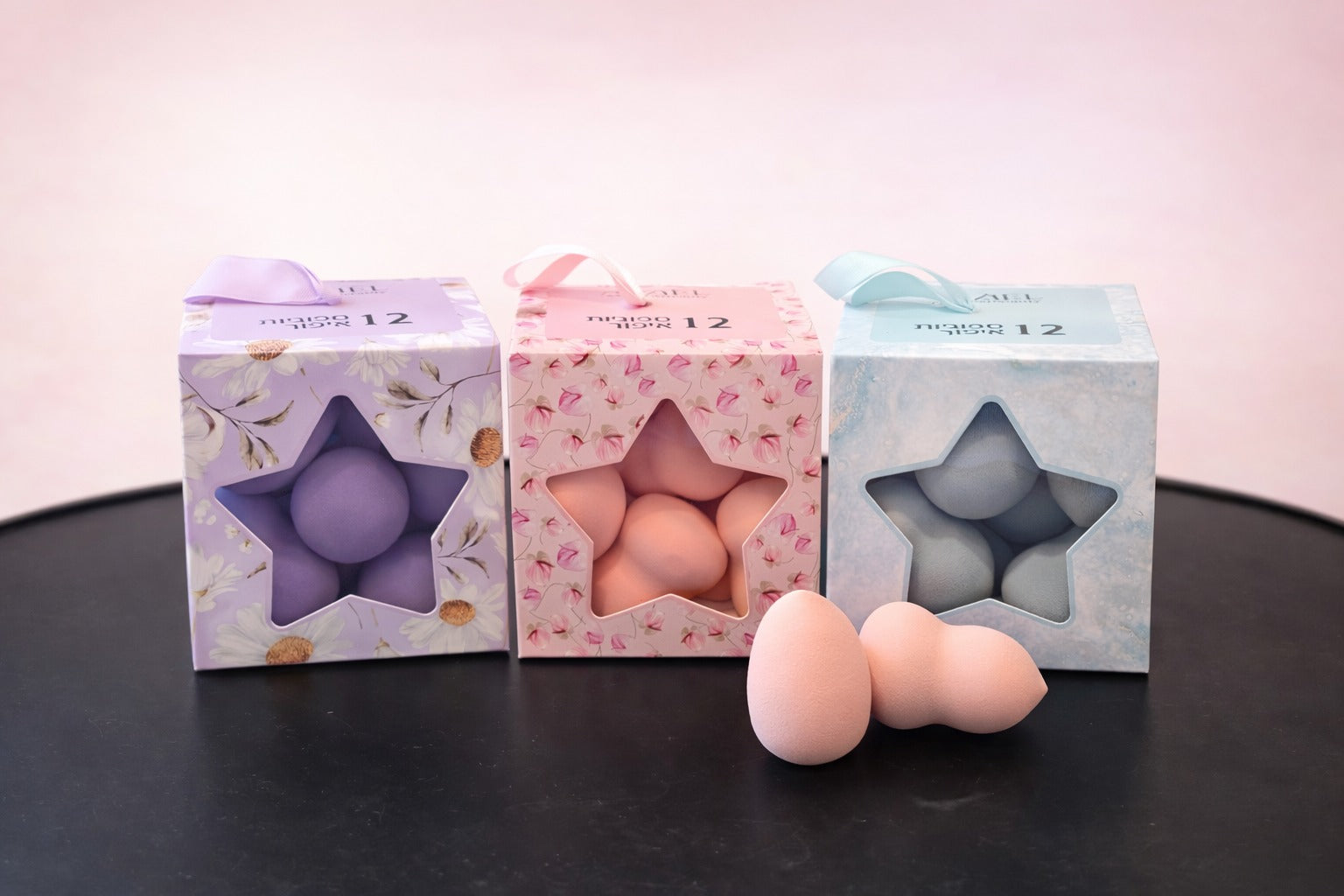 מארז 12 ספוגיות איפור - צבע יינתן לפי מלאי זמין