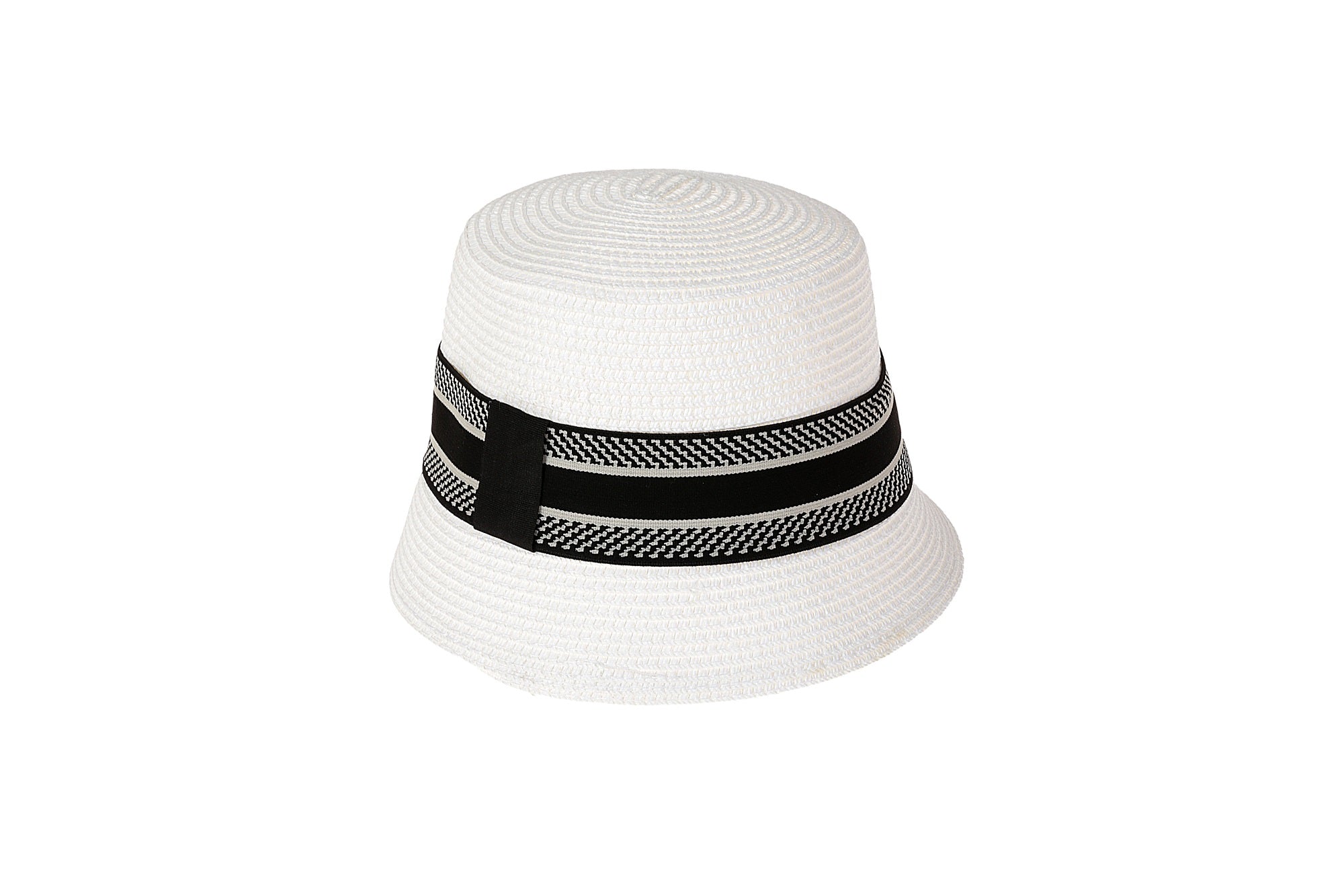כובע קש מעוטר סרט - לבן